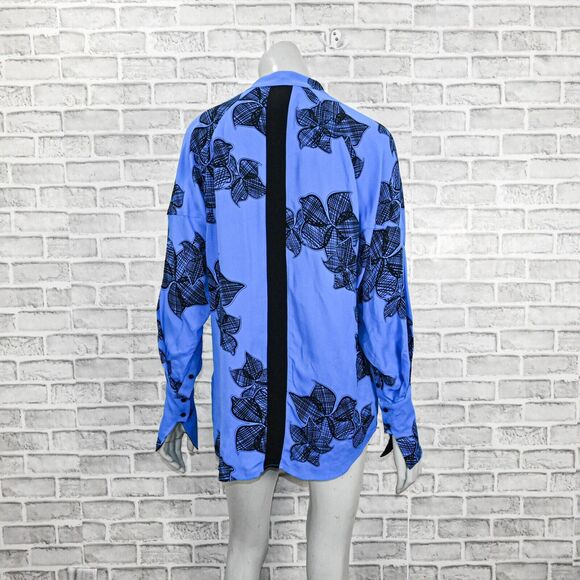 REISS Women's Harris Floral Print Blouse in Blue Size 4 oversize Drapey fit - Picture 5 of 14